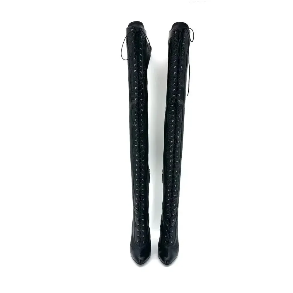 NEW Gucci Harriet Cruise 2023 Snake Emboss Over The Knee High Heel Boots 37